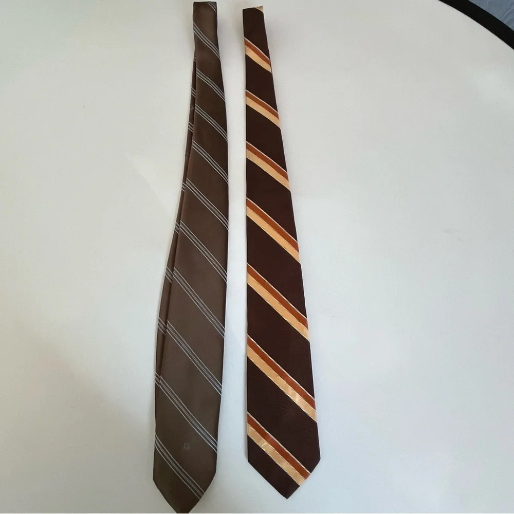 Christian Dior Brown and Orange Striped Silk/ Silk blend Ties lot of 2 Paris